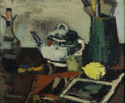 null André LEMAITRE "Still life with kettle and lemon" HST, SBG, 38x46.5cm