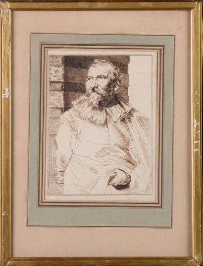 null Portrait d'homme Flamand, "Plume", 20,5 x 15 cm