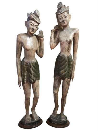 null 
Two palanquin bearers in polychrome wood, Burma or Siam, second half of the...