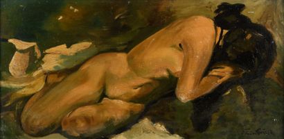 null Othon FRIESZ (1879-1949) "Femme nue allongée" toile contrecollé, marouflé sur...