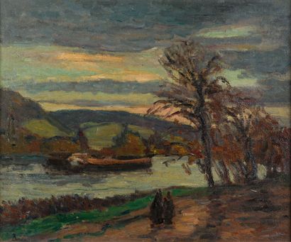 null Leonard BORDES "Banks of the Seine at dusk" HST, SBG, 46x55cm