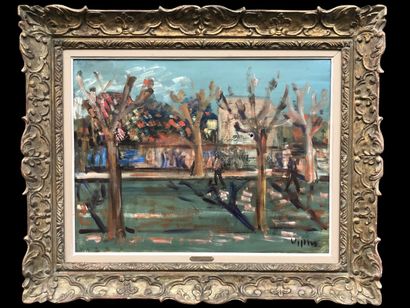 null Sylvain VIGNY (1903-1970) "La place du village" Huile sur carton, SBD, 49 x...