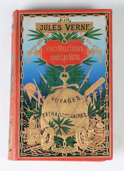 null HETZEL Jules Verne, gilt cardboard back with lighthouse Extraordinary Voyages,...