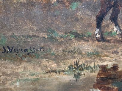 null Jules Jacques VEYRASSAT (1828-1893) "Horses by the water" HSP, SBG, 16 x 23,5...