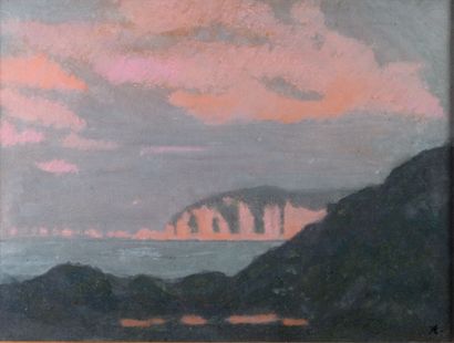 null Jean Francis AUBURTIN 1866-1930 "Normandie, nuages rose, au dessus des falaises...