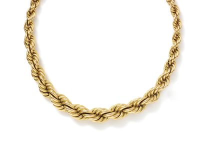 null Necklace in gold 750 thousandth, mesh rope in fall, decorated with a clasp ring...