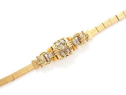 null 
Watch bracelet of lady out of gold 750 and platinum 850 thousandths, silvered...