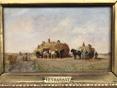 null Jules Jacques VEYRASSAT (1828-1893) "Haymaking" HSP, SBD, 15x23.5cm
