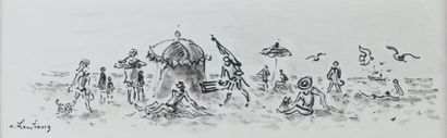 null André HAMBOURG "Beach Scene" ink, SBG, 6.5x20.5cm