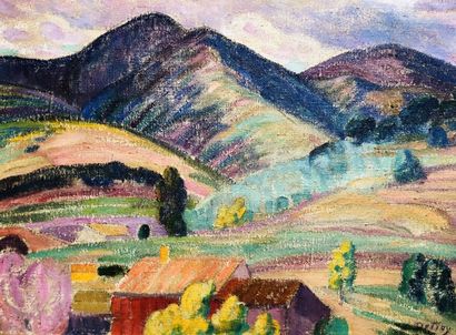 null DETROY Léon (1857-1955) "Paysage de Provence, le Mas dans la montagne" (Collioure)...