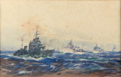 null Bernard LACHEVRE (1885-1950) "Cruisers at sea" watercolor, SBD, 50x32cm (some...