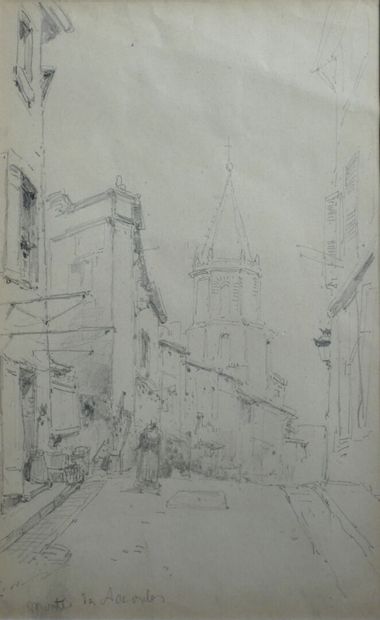 null Eugène GALIEN LALOUE (1854 -1941) "Montée des Accoules" Marseille, dessin à...