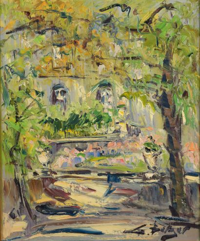 null Georges BERGER (1908-1976) "Seen from the garden" HST, SBD, 55x46cm