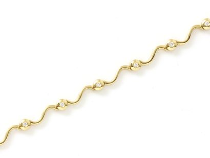 null Line bracelet in gold 750 thousandths, composed of links decorated with wavelets...