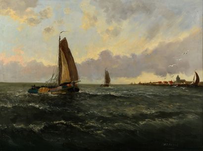 null H.W. ECKHARDT 1884-1946 "Inland navigation boats on the Zuiderzee" IJsselmeer...