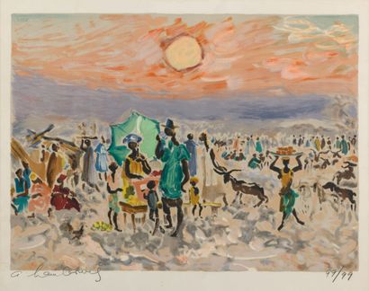 null André HAMBOURG (1909-1999) "Le marché africain" lithographie, SBG, numéroté...