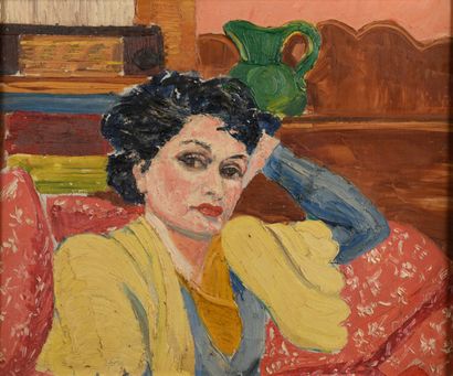 null Attribué à Jules CAVAILLES (1901-1977) "Femme dans son canapé" HSP, 55x46cm