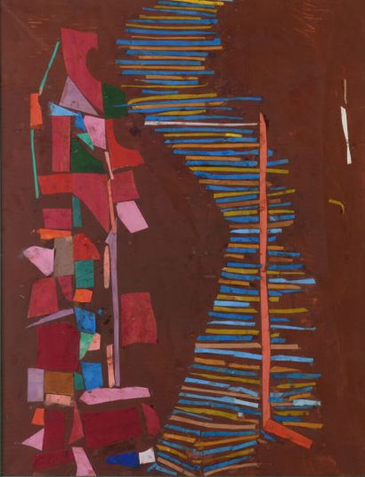 null LANSKOY André ( 1902 / 1976 ) "Composition" gouache et collages, cachet au dos...
