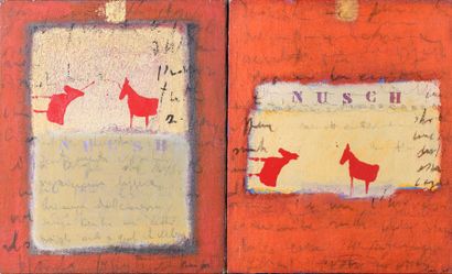 null SARO PUMA "NUSCH" Suite of two mixed media on canvas, SBD, 40x33.5cm