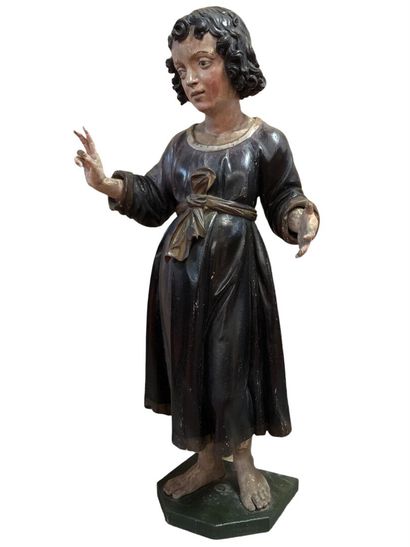 null Polychromed wood sculpture representing the child Jesus blessing, Germany or...