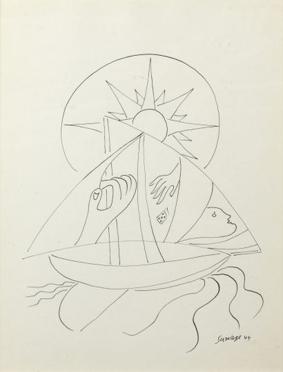 null Léopold SURVAGE (1879-1968) "Composition" ink, SBD, dated 44, 26x20cm