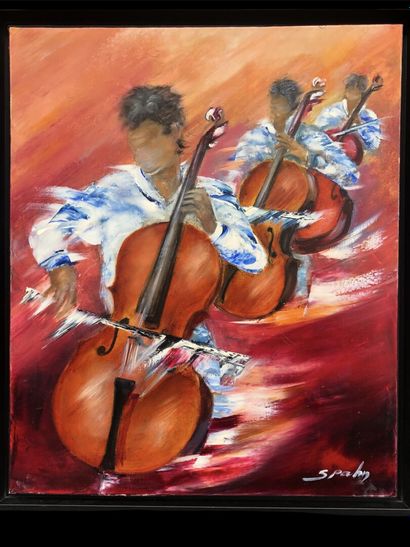 null Victor SPAHN (1949) "Les violoncellistes" HST, SBD, 65x54cm