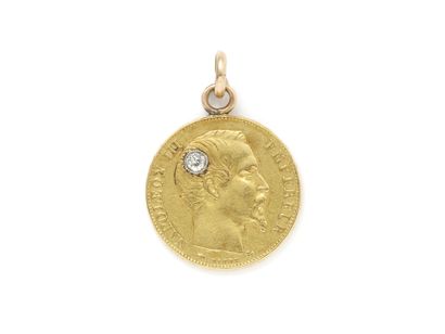 null Pendant in gold 750 thousandths, holding a coin of 20 francs gold dated 1856,...