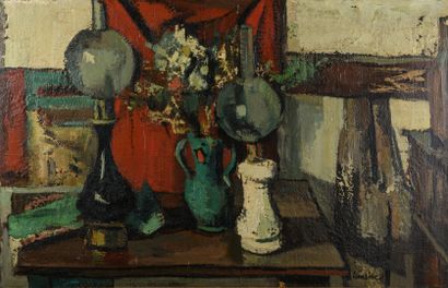 null André LEMAITRE "Still life with lamps" HST, SBD, 77x120cm
