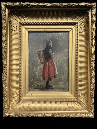 null Le SENECHAL Gustave Edouard de Kerdreoret (1840-1920) "Farm girl with a hood"...