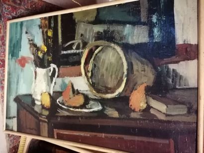 null André LEMAITRE "Still life" Dated on back 1962-1965, HST, SBG, 59x92cm