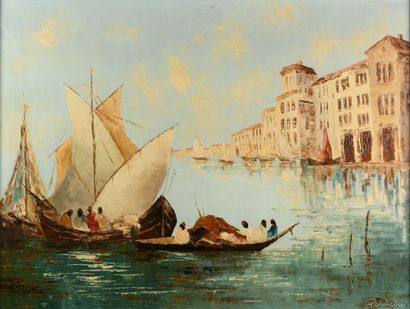 null PERUCINI "Boats in Venice" HST, SBD, 60x82cm