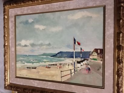 null Jacques BOUYSSOU "Cabourg 1964 La plage" HST, SBG, 46x61cm