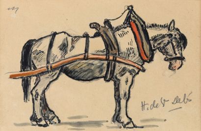 null Henri DE SAINT DELIS "The Percheron" watercolor, SBD, 11x17cm