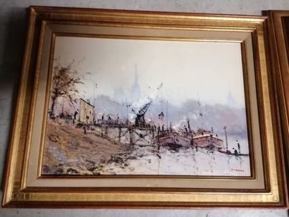 null J.P DUBORD "The loading of the barges" HST, SBD, 33x46cm
