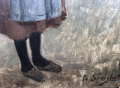 null Le SENECHAL Gustave Edouard de Kerdreoret (1840-1920) "Farm girl with basket"...