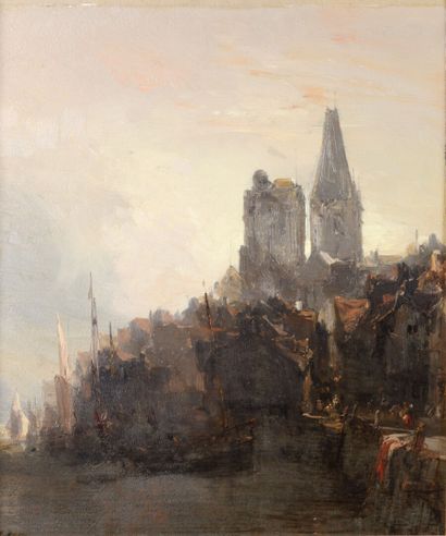 null Eugène ISABEY "The animated scene before the port" HSP, SBG, 39x47.5cm