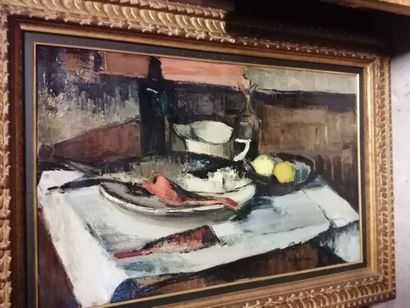 null André LEMAITRE "Still life with a mule 63" HST, SBD, repair on back, 60x92c...