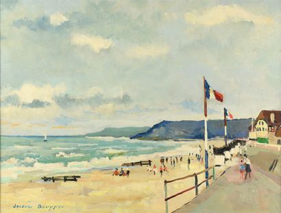 null Jacques BOUYSSOU "Cabourg 1964 The beach" HST, SBG, 46x61cm