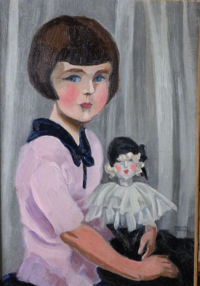 null Charlotte SCHALLBA "The girl with the doll" HST, SBD, 55x38cm