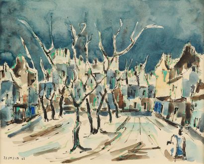 null Joseph RAUMANN "Place under the snow" watercolor, SBG, 29.37cm