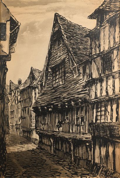 null Jean-Charles CONTEL "Les rues aux fèvres à Lisieux" ink on paper, SHD, 73x1...