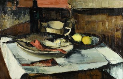 null André LEMAITRE "Still life with a mule 63" HST, SBD, repair on back, 60x92c...