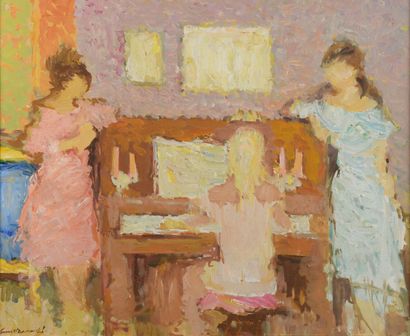 null Ernest KOSMOWSKI (1900-1985) "La leçon de piano" HST, SBG, 61x50cm