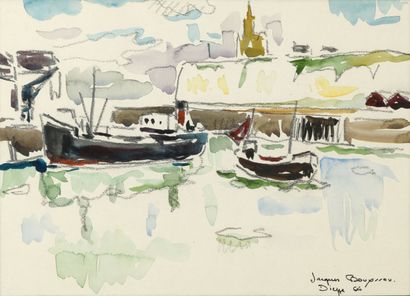 null Jacques BOUYSSOU "Dieppe 64" aquarelle et crayon sur papier, SBD, 18x25cm