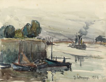 null Gervais LETERREUX "L'avant port de Honfleur" aquarelle et crayon, SBD, daté...