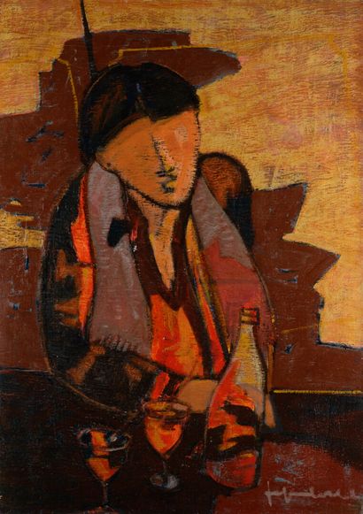 null Jef FRIBOULET "Woman at the counter" HST, SBD, 90x59cm