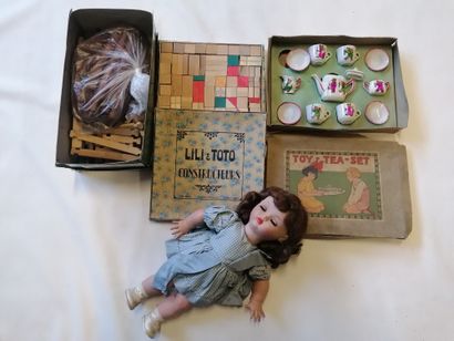 null Lot including: Toy-Tea-Set (antique dinette), Lili and Toto builders "Wooden...