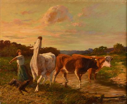 null VOISARD MARGERIE 1867-1954 "Cows at the trough, 1919" HST, SBD, 47x57cm