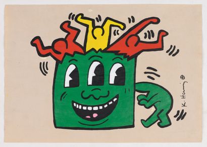 null After Keith HARING "Untitled" gouache and felt pen on paper, SBD, Haring Foundation...