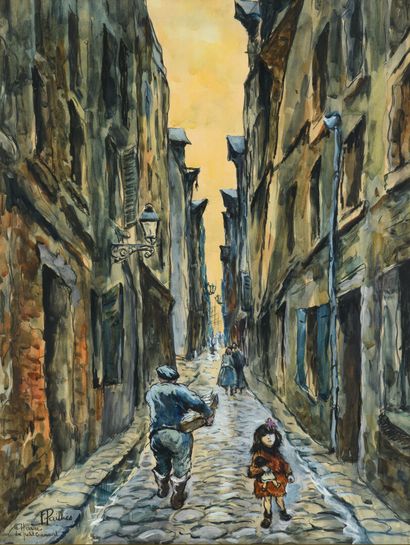 null Fred PAILHES 1902-1991 "La rue du petit croissant au Havre" aquarelle, SBD,...